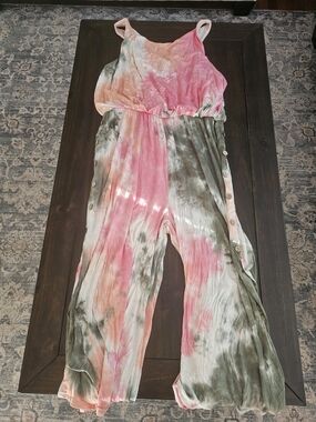 Emerald Pink and Olive Tie-Dye Wide-Leg Jumpsuit